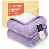 HOMLYNS LuxeHeat Heated Blanket Electric Blanket, Soft Flannel Sherpa Heated Throw, Heating Blanket with 9 Heat Settings, 10 hrs Timer Auto Shut Off (160×130 cm, Purple)