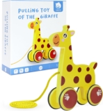 HOTUT Push and Pull Along Wooden Toy, Wooden Pull Along Giraffe Toys for 1 year old, Pull Along Toy for Toddlers Educational Toys for Baby, Early Development & Learning Toys Toddler Boy Baby Girl Gift