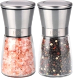 H&S Salt and Pepper Grinder Set – Manual Mill Grinders for Kitchen – Glass and Stainless Steel Spice Mills with Adjustable Coarseness – Easy to Use and Fill – Large Capacity