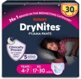 HUGGIES DryNites Pyjama Pants, Girls 4-7 Years (17-30KG), 30 x Bedwetting Pants, Up to 100% Leak Free Nights