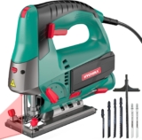 HYCHIKA 800W Jigsaw with Laser Guide – Corded Electric Jig Saw Kit, 6 Variable Speed 800-3000SPM, Max 110mm Cutting Depth in Wood, 45 Bevel Cut, 6 Blades & Carrying Case for Wood Metal Plastic DIY