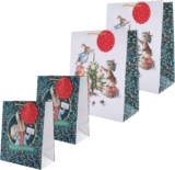 Hallmark Peter Rabbit Gift Bags, Pack of 4, 2 Large (33cm x 26.5cm x 14.6cm), 2 Medium (24.3cm x 19.6cm x 11cm), Christmas, Benjamin Bunny, Flopsy Bunny, Beatrix Potter, Festive