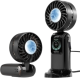 Handheld Fan Rechargeable, Portable Turbo Fan with 5 Speeds, Powerful Personal Mini Fan Foldable Fan, Electric USB Small Hand Held Fans for Summer Outdoor Travel Home Office (Black)