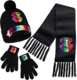 Harry Potter Gloves Scarf & Beanie Hat Set for Girls & Teens 7-14 Years, 3 Pcs Warm Winter Accessories Set, Gifts for Girls