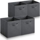 Hibtn Set of 4 Foldable Storage Box, Fabric with Handles Storage Cubes And Cloth Storage Organizer Drawer For Closet And Toys Storage,27 x 27 x 27 cm, Dark Gray
