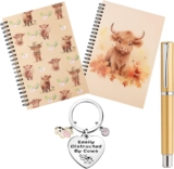 Highland Cow Gifts for Women, 4-Piece Set with Notebook, Birthday Card, Pen, and Accessories, Highland Cow Theme, Elegant Gold and Silver Design, Perfect for Stationery Lovers