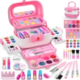 Hollyhi 58pcs Kids Real Makeup Sets for Girls, Safe Washable Children Pretend Dress Up Toys Make Up Starter Kit, Princess Holidays Birthday Gifts for Age 3 4 5 6 7 8 9 10 11 12 Year Old Girl (Pink)