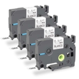 Home Colortly Label Tape Compatible with Brother P-Touch Label Laminated Tape 12mm Black on White 4 Pack