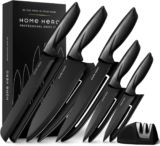 Home Hero Ultra-Sharp Stainless Steel Kitchen Knife Set – Chef Knives Set (5 Knives, 5 Sheath, Sharpener – Black)