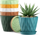 Homeuouz 10cm Plant Pots, 6 Pack Plastic Flower Pots with Drainage Holes and Saucers, Indoor Outdoor Planters for Succulent and All House Plants(Colourful)
