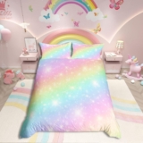 Homewish Rainbow Duvet Cover For Kids Girls Teens Tie Dye Pastel Bedding Set Double Size Golden Glitter Girly Sweet Comforter Abstract Watercolor Art Bedspread Bedroom Decor 3 Piece