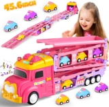 Hot Bee Cars Toy for Girls Ages 2 3 4 5, Transporter Truck with 6 Race Cars, Vehicle Play Set, Toddler Gift, Gift for Girl Pink Toy Truck for Kids