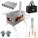 Hot Tent Stove Portable Wood Stove with 6 Stainless Chimney Pipes at LUVODI Store (UK Despatch)