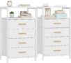 Hzuaneri Bedside Table Set of 2, Side End Table with 4 Fabric Storage Drawers, Bedside Cabinet with Open Storage Shelf, Nightstand for Bedroom, Livingroom, Office, White UKNS40813W