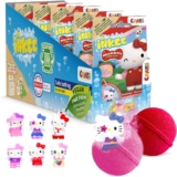 INKEE Hello Kitty Kids Bath Bomb Gift Set 5 Bath Bombs with Surprise Toy Figures Fun Bubble Bath Fizzies with Jojoba Oil and Watermelon Scent Suitable for Children 3