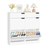 IRONCK Freestanding White Shoe Cabinet with 4 Flip Drawers