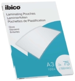 Ibico A3 Laminating Pouches, 150 Micron (2×75), Pack of 100, Gloss Finish, Crystal Clear, 627319