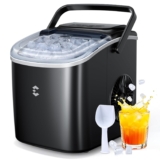 Ice Maker Machine Countertop, Portable Small Ice Maker, 8 Ice Cubes in 6 Mins, 12KG/24Hrs, 2 Sizes, Self-Cleaning with Ice Bags, Scoop, and Basket for Kitchen, Office, Bar, Party – Black