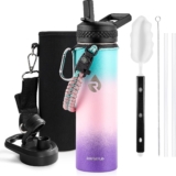 Insulated Stainless Steel Water Bottle with Straw & Spout Lids, 590 ml Leak Proof Metal Water Flask Jug for Sports and Travel, BPA-Free, Keeps Cold for 48 Hrs, Hot for 24 Hrs