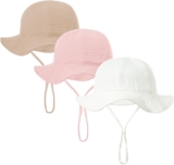 Invalidism 3 Pack Baby Toddler Sun Hat Kids Summer Sun Protection Hats UPF 50 Wide Brim Adjustable Unisex Bucket Hat Boy Girls Beach Hats for Toddler Kids