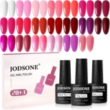 JODSONE 23 PCS Glitter Gel Polish with Soak off Base Coat Matte and Glossy Top Coat Glitter Red Pink Color High Shine and Fashion Gel Nail Polish Kit