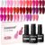 JODSONE 23 PCS Glitter Gel Polish with Soak off Base Coat Matte and Glossy Top Coat Glitter Red Pink Color High Shine and Fashion Gel Nail Polish Kit