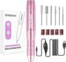JODSONE Pink Nail Drill 20000RPM E File for Beginners, Compact Electric Nail Files Portable Nail Drill Machine Manicure Pedicure Set for Acrylics Nails and Gel Nails