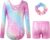 JiAmy Gymnastics Leotards for Girls Cross Back, Long Sleeve Sparkly Dance Biketards with Shorts Ballet Outfit for 3-12 Years