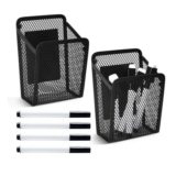 Jiayaus 2-Pack Magnetic Pen Holder and Mesh Basket with Pens