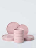 John Lewis Romy Glaze Stoneware Dinnerware Set, 12 Piece, Pink