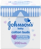 Johnsons Baby Cotton Buds (1 x Pack of 200) Soft & Gentle Ear Buds for Delicate Skin, Made of 100% Pure Cotton and Paper Sticks, Plastic-Free to Clean Delicate Areas, around Eyes and Outer Ear