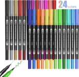 Jsdoin 24 Coloring Pens For Children, Fineliners Felt Pens Dual Tip Outline Markers Pens for Kids and Adults Drawing Sketching Design Scrapbooking Painting Lettering Journal