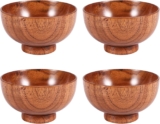 Jujube Japanese-Style Wooden Bowl Wooden Rice Bowl Noodle Bowl Solid Wood Bowl, Diameter 4.5 Inches By 2-5/8 Inches, for Rice, Soup, Dipping, Decoration (Medium) 4 Packs