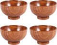 Jujube Japanese-Style Wooden Bowl Wooden Rice Bowl Noodle Bowl Solid Wood Bowl, Diameter 4.5 Inches By 2-5/8 Inches, for Rice, Soup, Dipping, Decoration (Medium) 4 Packs