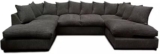 Jumbo Cord U-Shaped Cord Sofa – Large Modular Sofa with Memory Foam Seating & Removable Cushion Covers – Seats 6-7 People – Ideal U-Shape for Living Room (Black, Scatter Back)