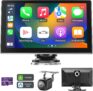 Jzones 9-Inch Carplay with Apple Car Play & Android Auto, Support 4K Front & 1080P Rear Cameras, Carplay Screen for Car with GPS Navigation, Bluetooth, Voice Control, TouchScreen, Plug and Play