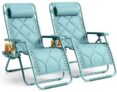 KEPLIN – 2 XXL Premium Heavy Duty Quilted Zero Gravity Chairs – Garden Recliners, Headrest, Cup & Phone Holder, Foldable Sun Loungers (Mint)