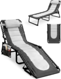 KEPLIN Foldable Sun Lounger Chair – Padded Two Tone Outdoor Garden Recliner, 4 Position Adjustable Backrest, 600D Oxford Fabric, Portable Patio Camping Deck Chair – 110kg Capacity
