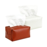 KEUKORZ 2Pcs PU Leather Tissue Box Cover White/Brown