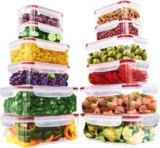 KICHLY Airtight Plastic Food Containers with Lids, 24 piece, BPA-Free, Leakproof Food Storage lunch box, Stackable Meal Prep Set for Kitchen & Pantry Storage Organization, Red (12 Containers, 12 Lids)