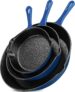 KICHLY Saute Fry Pan – Pre-Seasoned Cast Iron Skillet Set 3-Piece – Frying Pan – 6 Inch, 8 Inch and 10 Inch Cast Iron Set (Blue, 1 Set of 3)
