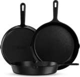 KICHLY Set of 3 Preseason Cast Iron Skillets, Cast Iron Induction Frying Pan Set with 6 Inch, 8 Inch and 10 Inch Sauté Fry Pans, Black