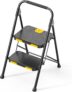 KINGRACK 2 Step Ladder, Sturdy Steel Step Stool with Safe-Lock Design, Handrail, Anti-Slip Wide Pedals, Folding Portable Ladder for Multi-Purpose, Home, Kitchen, Black