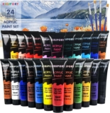 KINSPORY Acrylic Paint Set 24 x 36 ml with 4 Brushes – Water-Resistant, Assorted Colors for Beginners, Artists, Kids – Multi-Surface Art Supplies for Canvas, Wood, Rocks