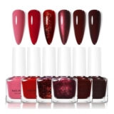 KLAYZON 6 PCs Burgundy Glitter Quick Dry Nail Varnish Set