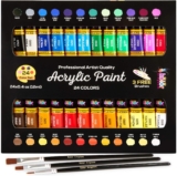 KOLOR KINGDOM Acrylic Paint Set 24 Colours Canvas Paints Kit with 3 Paint Brushes for Crafts,Kids Paints, Paper, Rock Painting, Wood,Ceramic & Fabric Vibrant Colors (24 X 12ML)