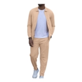 KUYIGO Mens Waffle Tracksuit: Hoodie and Joggers, Large Khaki