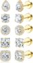 Kakonia 5 Pairs Stud Earrings for Women Silver Gold Ear Studs Hypoallergenic Surgical Steel Flat Back Cartilage Helix Earrings Studs Cubic Zirconia Small Diamond Earrings for Women Men 20G/18G