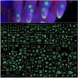 Kalolary 9 Sheets Luminous Nail Art Sticker Decals, Christmas Self-Adhesive Glow in Dark Nail Decals Christmas Tree Reindeer Snowflakes Design for Nail Art Decoration Christmas Parties