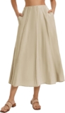 Kate Kasin Womens Summer Maxi Skirt Ladies Elastic High Waist A-Line Long Skirts with Pockets